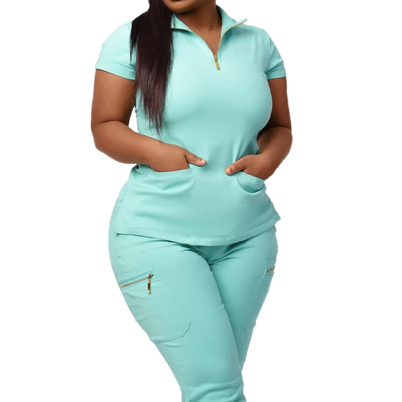 New Arrival Doctor Hospital Scrubs Doctor Clothes Zipper Washable Hospital Uniforms Short Sleeves Hospital Uniforms
