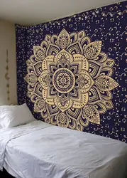 Best Quality Blue Golden Color Mandala Tapestry Wall Hanging Bohemian Bedspread Tapestries for Living Room Bedroom Decor
