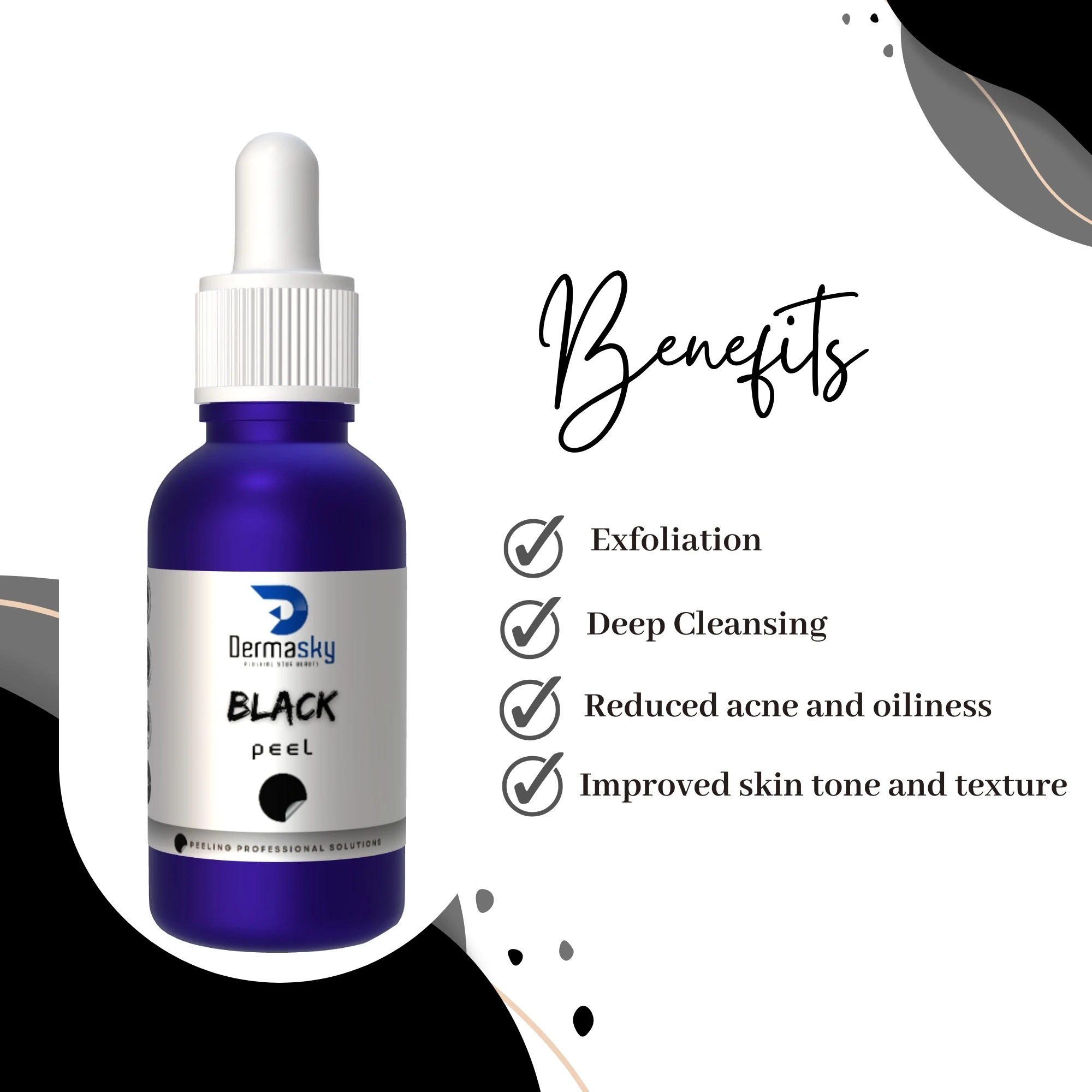 Oem Black Peel 30ml for skin glow and acne remove Chemical peel for Salon spa clinical use skin whitening carbon peel