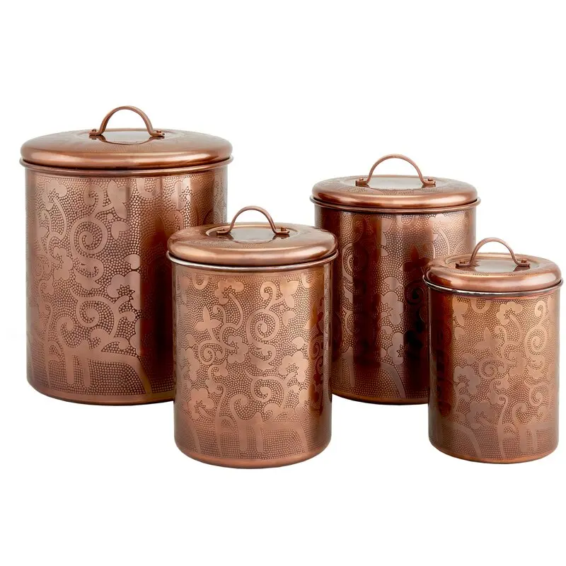 4 Piece Tin Counter Storage 4 Piece Set of Coffee Tea & Sugar Kitchen Canisters & Jars Bulk Quantity Direct Factory Price 2023