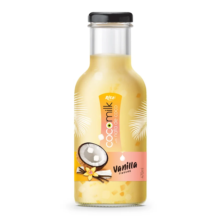 Coconut Milk Glass Bottle 470ml with Melon Flavor with Nate De Coco from Vietnam Supplier