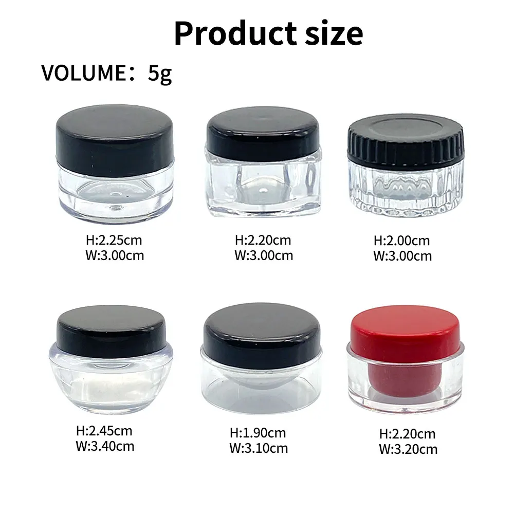 3g 5g 7g 10g 15g 20g round square Spiral black lid clear bulk cheap acrylic dip powder empty nail jar cosmetics jars