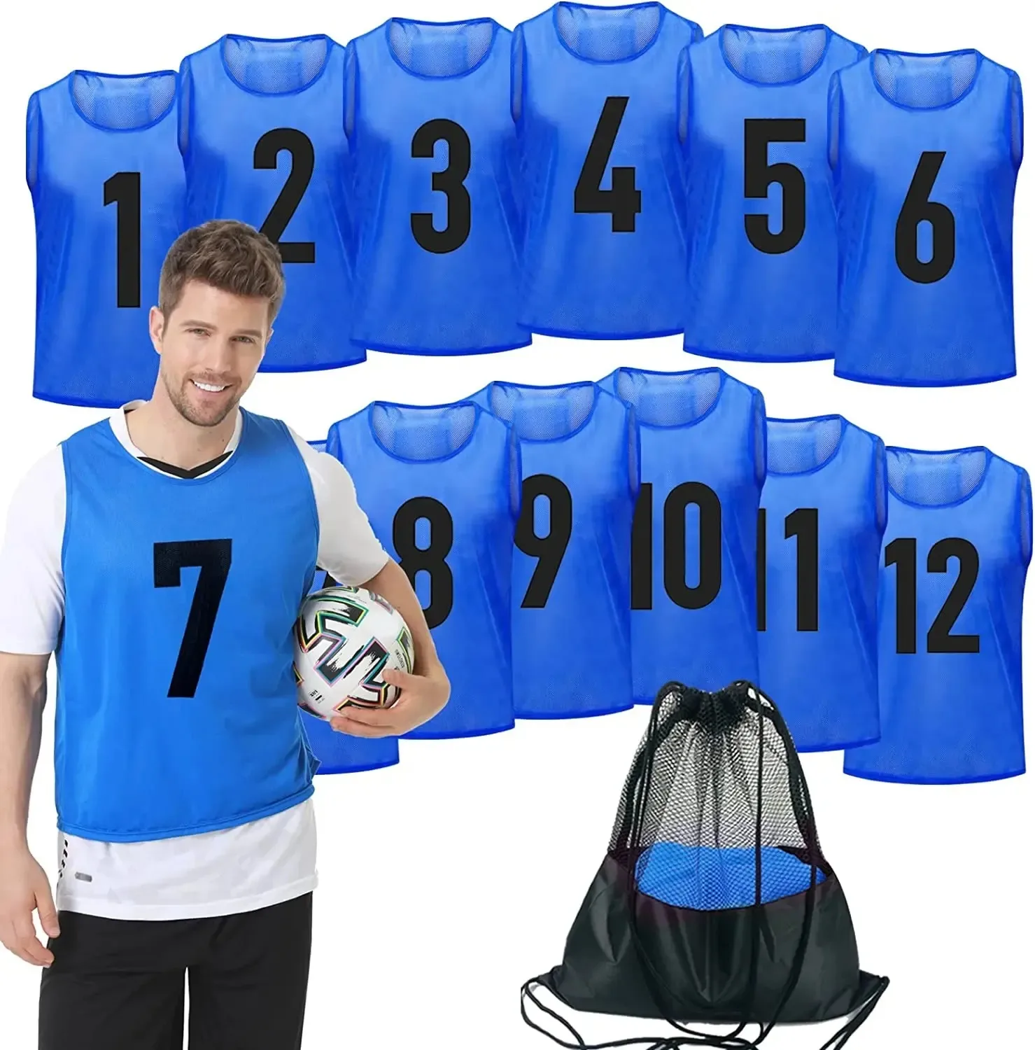 Custom Sports Pinnies-numbered Practice Vest Pennies for Soccer Basketball Jersey Bibs -set of 12/youth Adults Team 1 Set