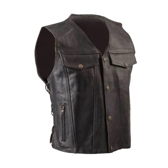 Motorbike Leather vest Jacket, Wind Proof Motorbike Leather Vest, OEM ODM Leather Biker Vest Men printed lining