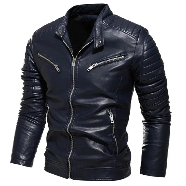 Mens Leather Jacket Genuine Leather Clothing Zipper Fashion Stylish Winter Waterproof Outdoor Biker Leather Jacket Breathable