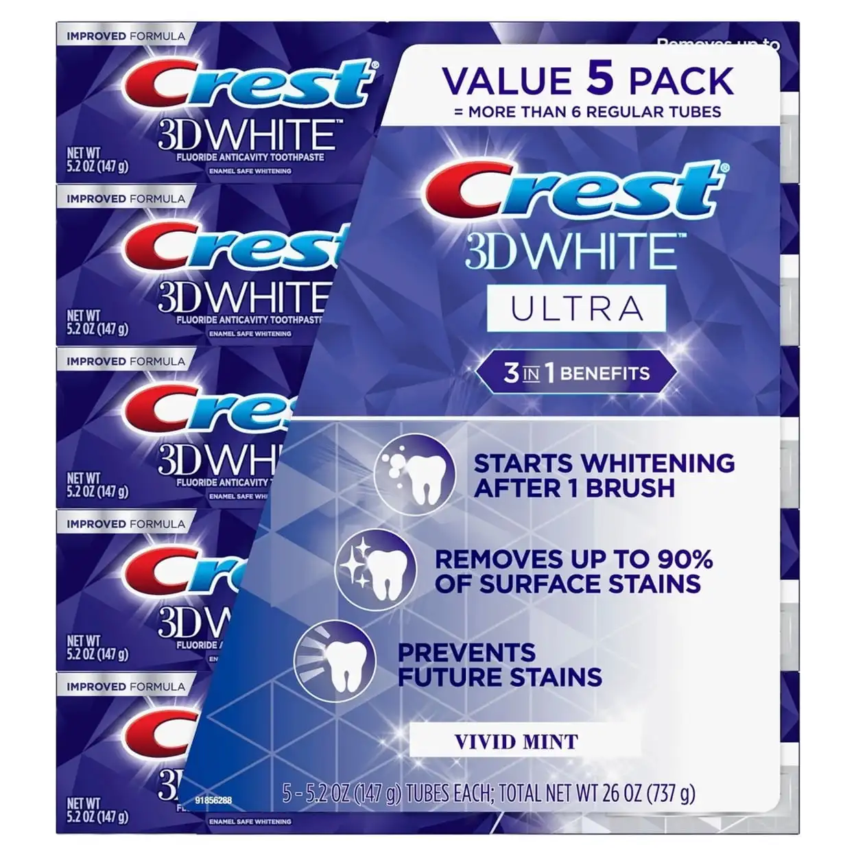 Crest 3DWhite Advanced Radiant Mint Teeth Whitening Toothpaste, 3.3 oz, 3 Pack
