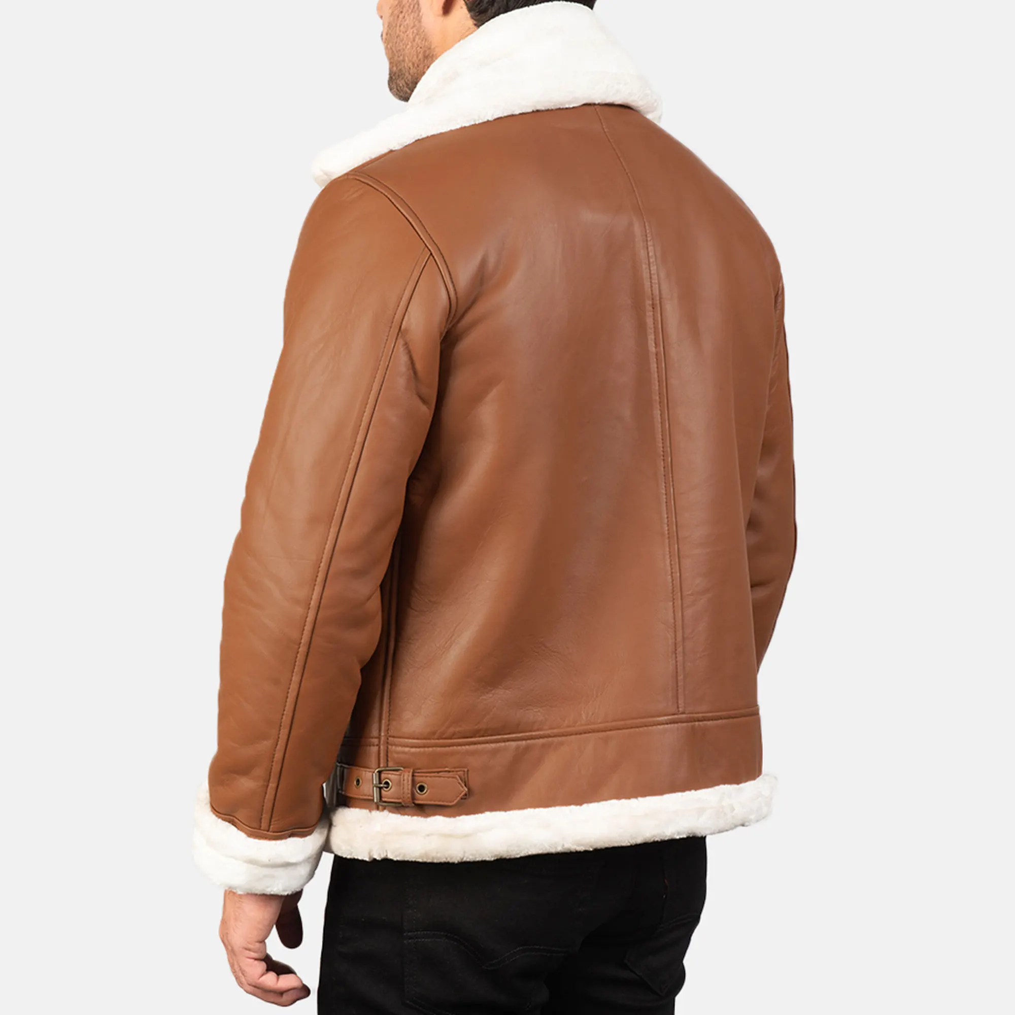 Super Quality Aviator Brown Shearling White Fur Leather Jacket Custom Genuine Leather Manufacture