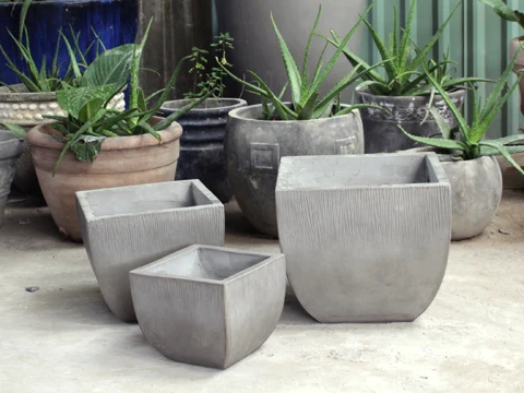 GRC Concrete Waterproof Landscaping Furniture Street Planter Customized Shape Concrete Planter Set of 2