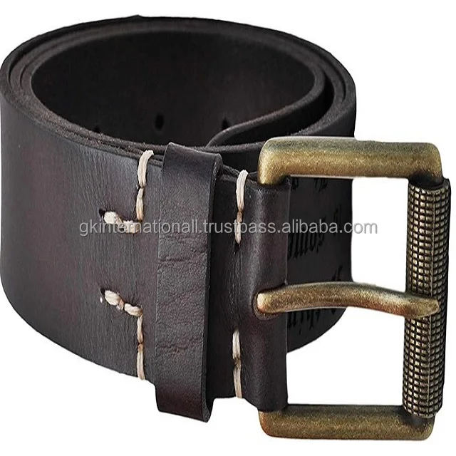 Premium Top Grain Cowhide leather casual belt for men with designer roller single prong buckle in black brown or tan leather