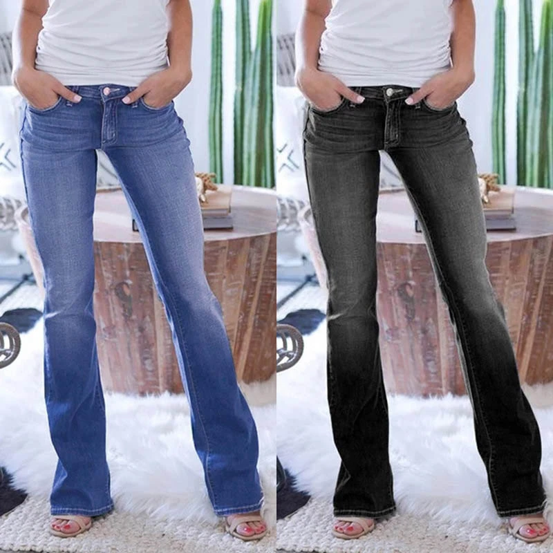 Elastic Low Waist Skinny Butt Lift Women Flared Jeans Elastic Jeans Washed Cowboy Denim Pants Vintage OEM Breathable Cheap Price