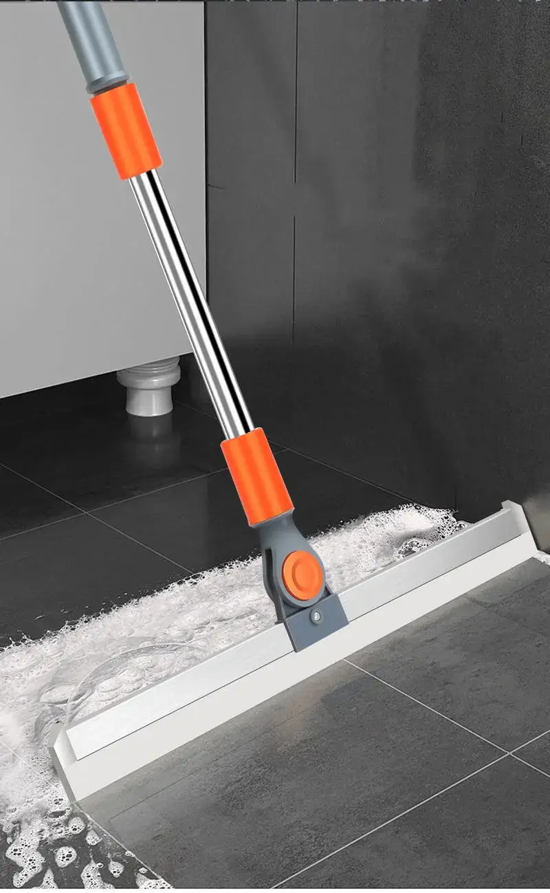 Magic Handle Foldable Broom with Silicone Mop Head Steel Pole Household Pet Hair Removal scraper for Glass & Floor in Bathroom