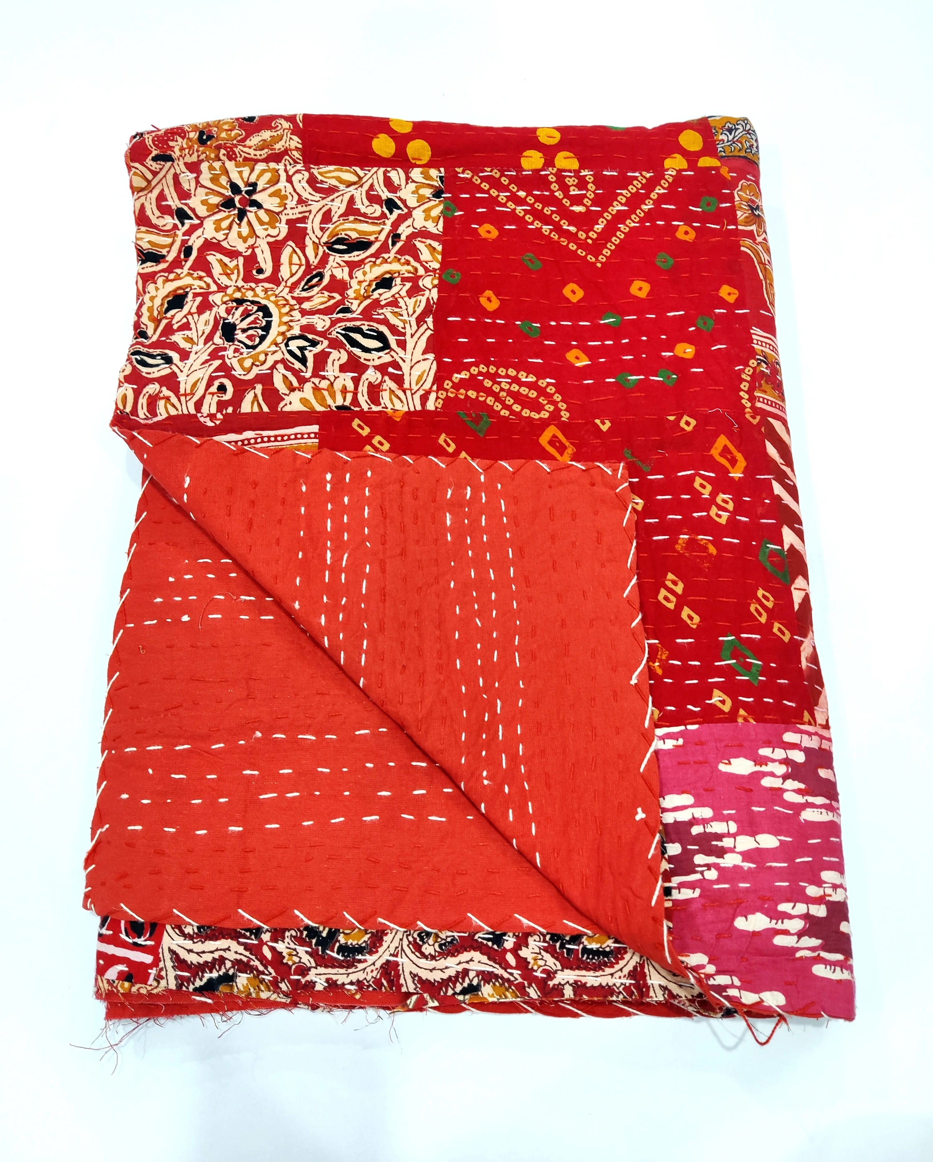 Богемное красное шелковое лоскутное одеяло с двойным покрывалом индийское постельное белье Декор двустороннее Kantha Gudri