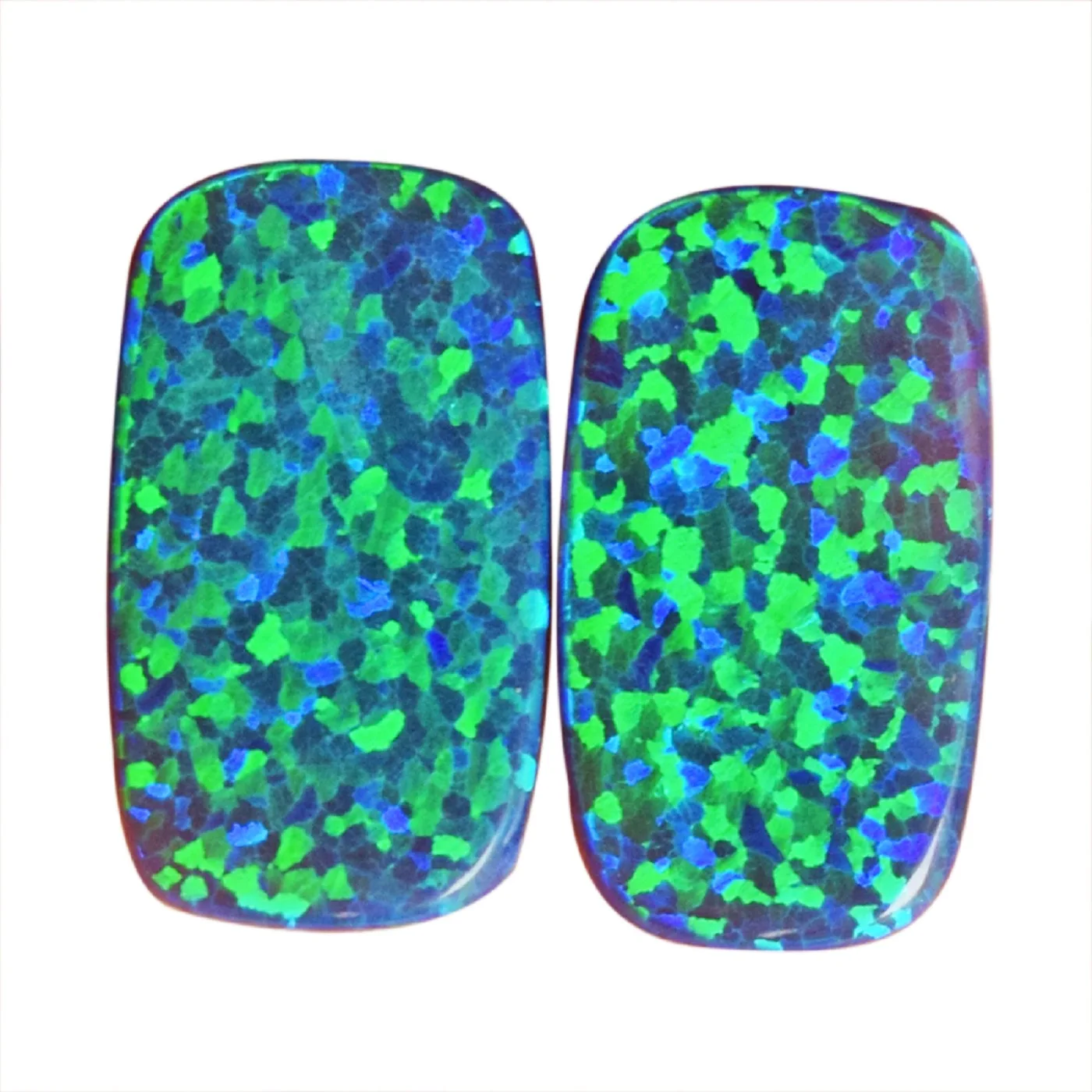 Synthetic Sparkling Blue Green Flashy Fire Opal Pair Rectangle Shape 4 CTW Cabochon Size 16x8x1.5 MM Earring Pair Stone for Jewe