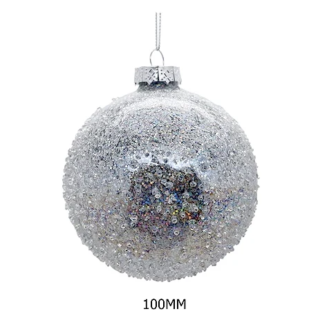 Christmas New Year Decoration Transparent Blue Glass Ball with Beads Surface Ornament