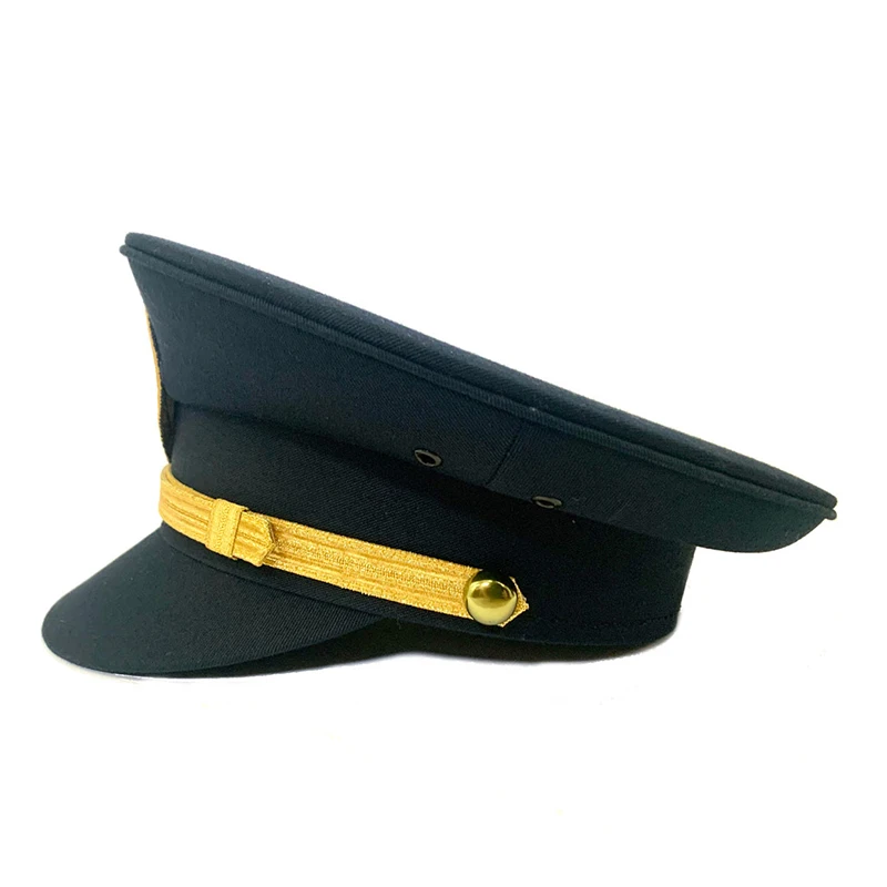 Wholesale OEM Customized Logo Dark Uniform Navy Cap For Hot Sell Cheap Navy Cap Hat Wholesale Transport Conductor Navy Cap Hat