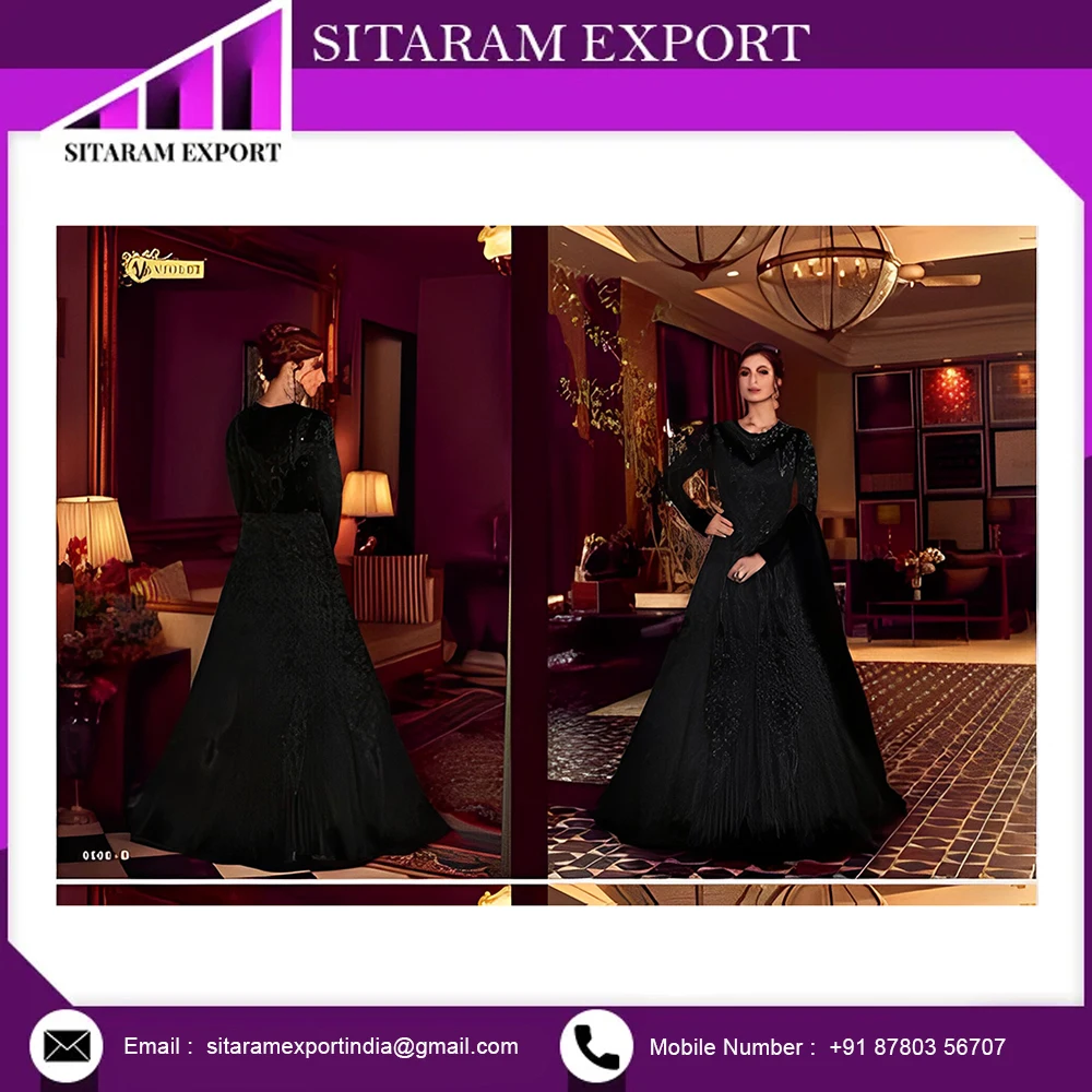 Indian and Pakistani Style Heavy Net Embroidery Multi Sequence Work Long Gowns Semi Stitched Material Buy At Best Price