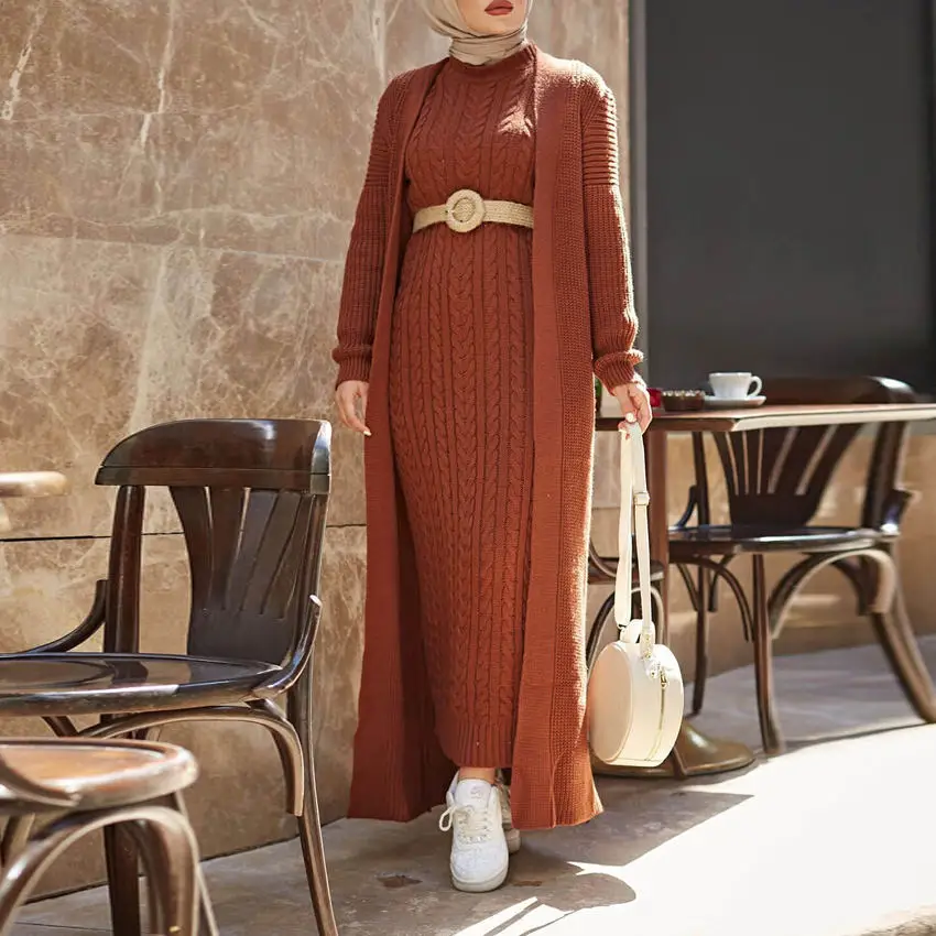 OEM Jersey Cotton Islamic Clothing Modest Kaftan Robe Femme Arab Jilbab Ethnic Clothing Sweater Winter Abaya Women Muslim Dress