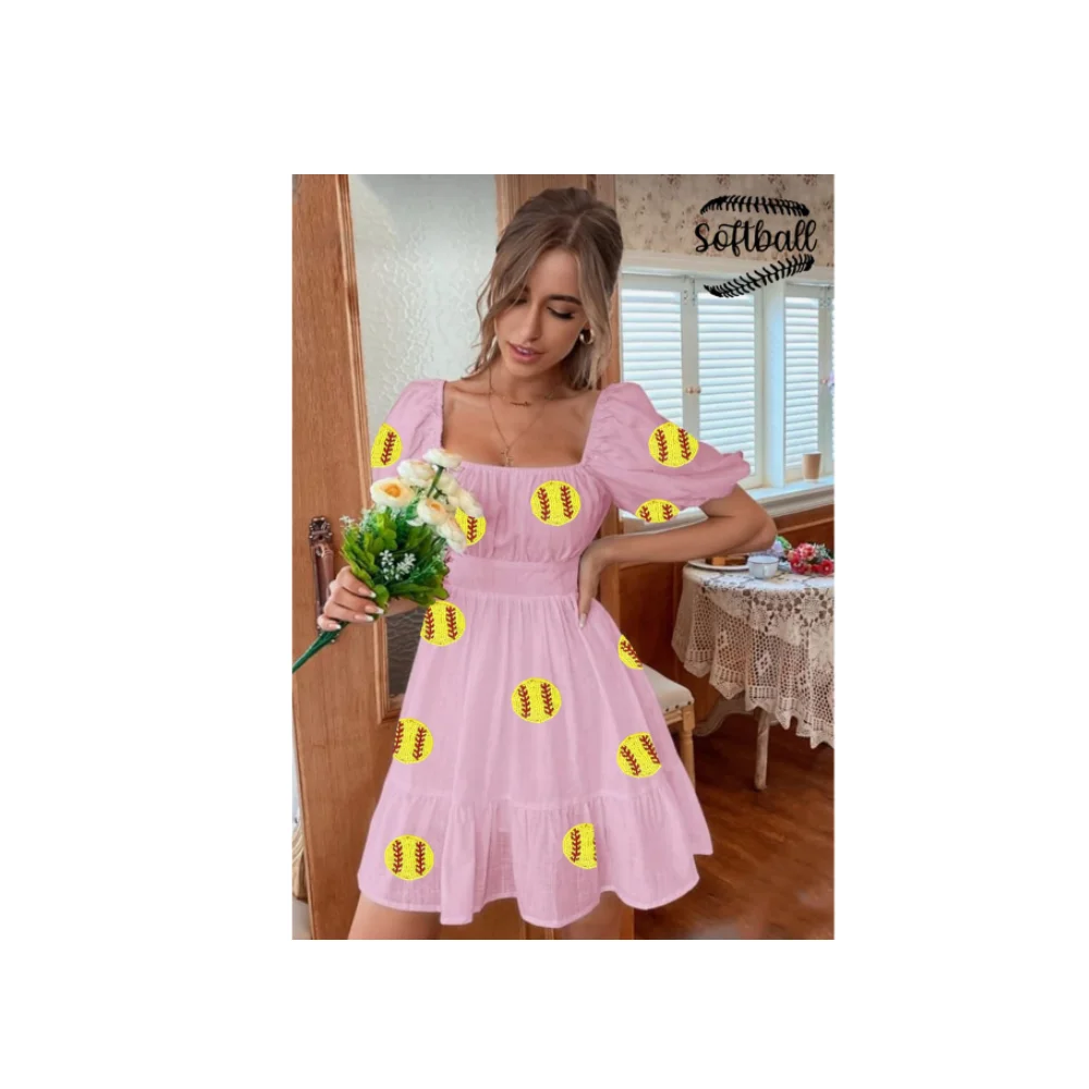 Buy High-grade Unique Apparel Custom Game Day Dresses with Softball-themed Beaded Patches for Women Wearing