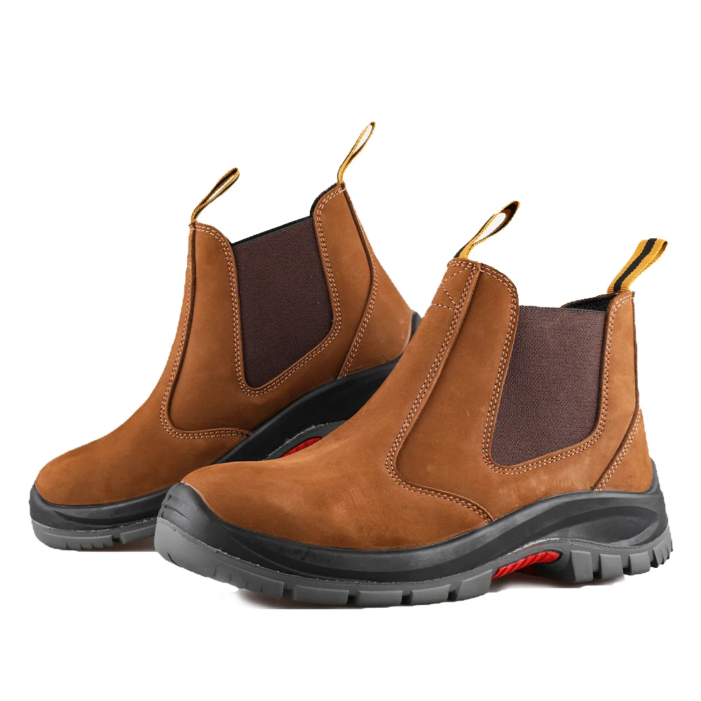 Good Quality Stylish Leather Work Boots Steel Toe Safety Shoes For Men Without Lace Resistant Work Shoes Men