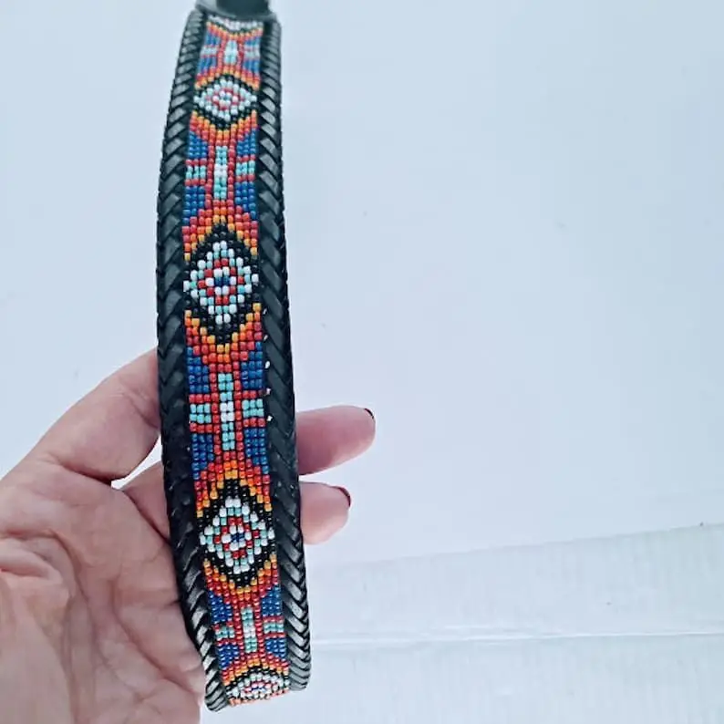 Best Quality Custom Made Genuine Western Leather Beaded Belt With Stud Design Manufacturer Exporter beaded belt man and woman