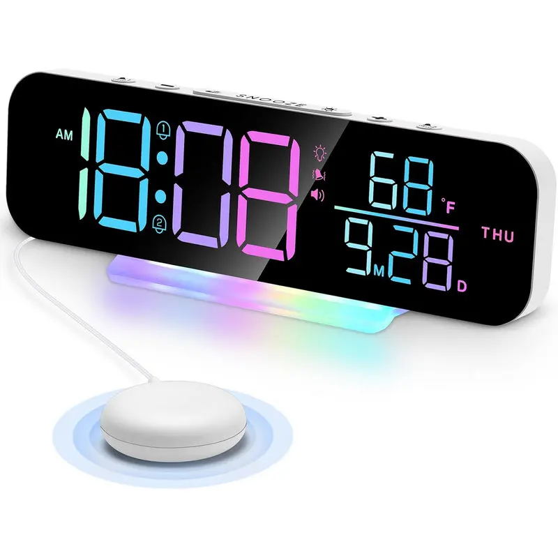 Super Loud Vibrating Alarm Clock with Bed Shaker Large LED Digital Display Night Light for Heavy Sleepers Hearing Impaired Deaf