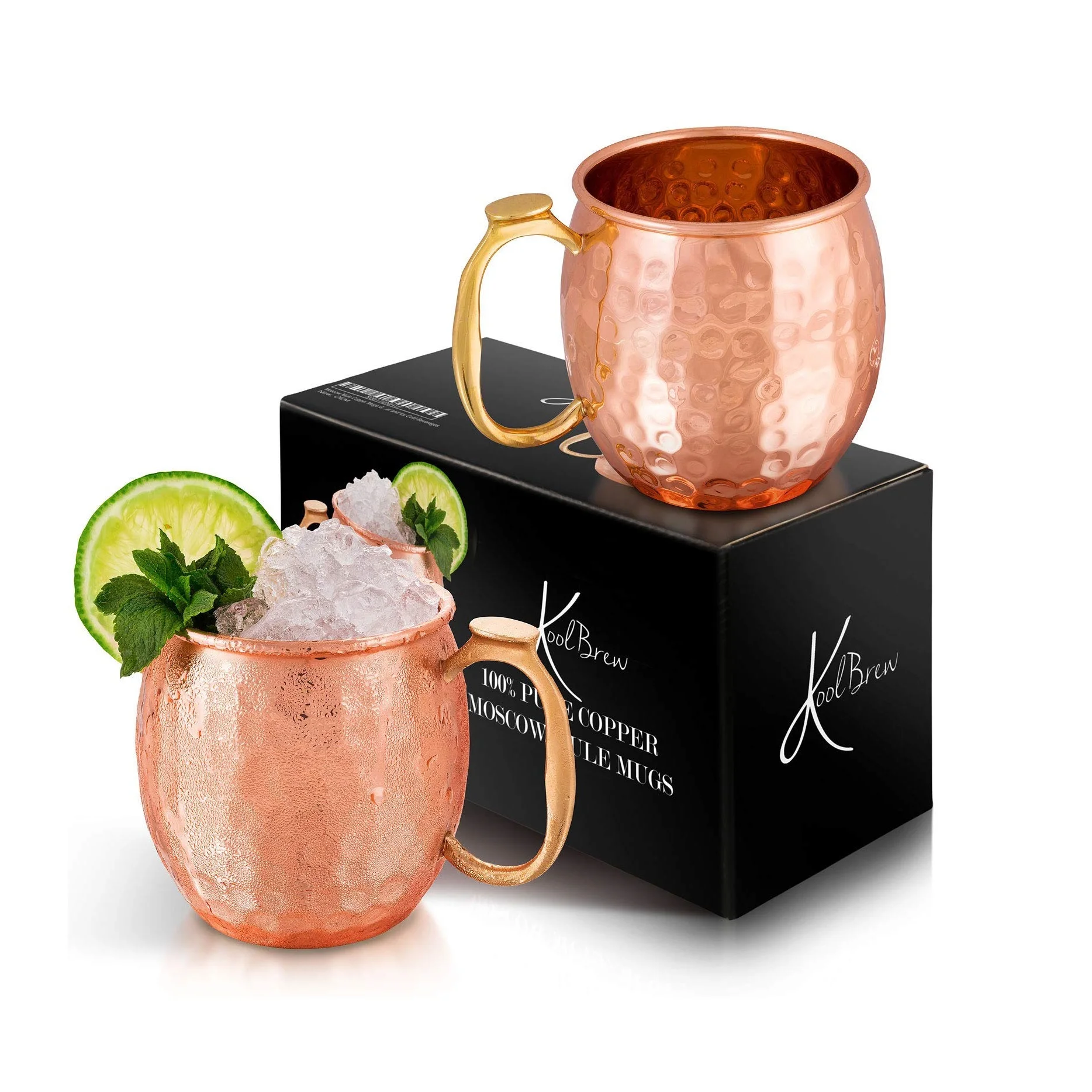 Excellent Quality Moscow Mule Pure Copper Mugs of 2 Pair With Luxury Authentic Brass Handgrip Handle