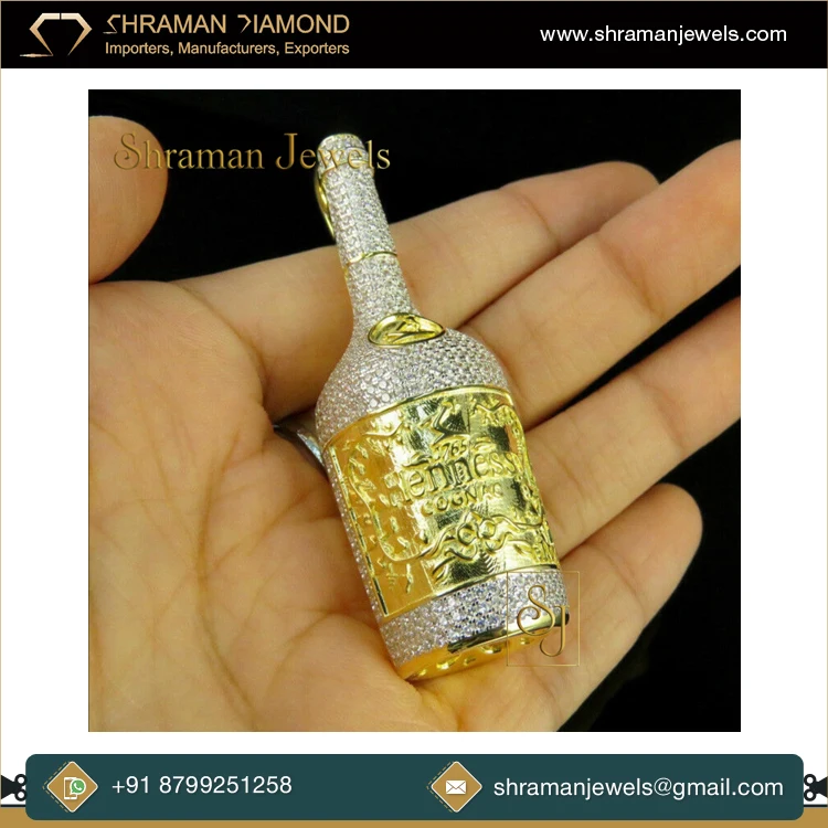 Top Quality Modern Design Fashion Jewelry 925 Sterling Silver Fancy VVS Bottle Lab Grown Diamond Pendant for Men