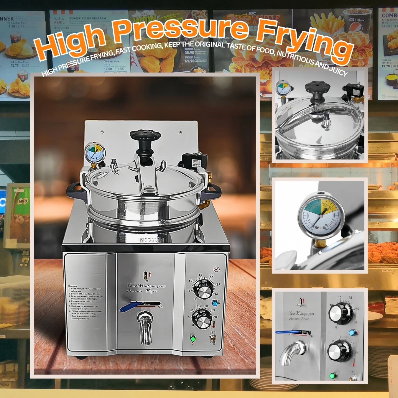 TENSHINE 3kw Table Top Pressure Fryer Electric Chicken Fryer 16L Pressure Fryer for Restaurants Bars