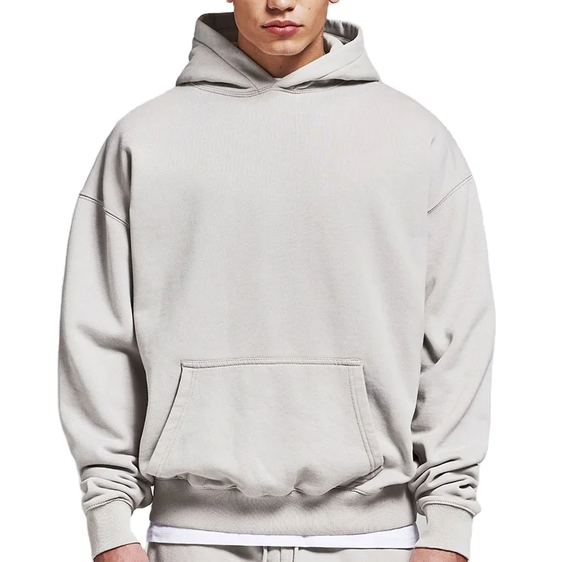 Men High quality Cotton Thick Heavy French Terry Fleece Pullover Hoodie Custom Drop shoulder Fleece Oversized Hoodies