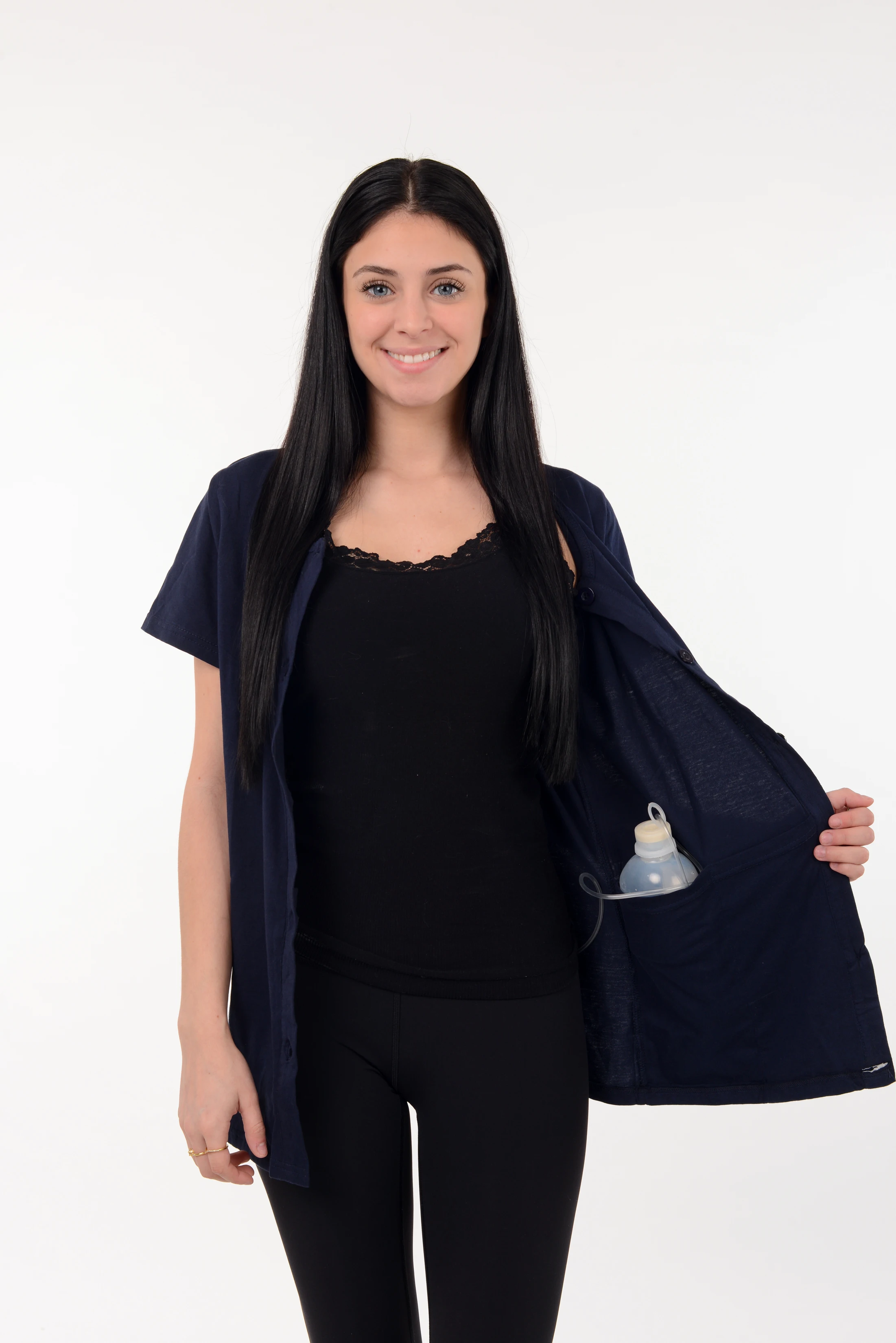 USBD Crew Neck Post Mastectomy Shirt with Drain Pockets