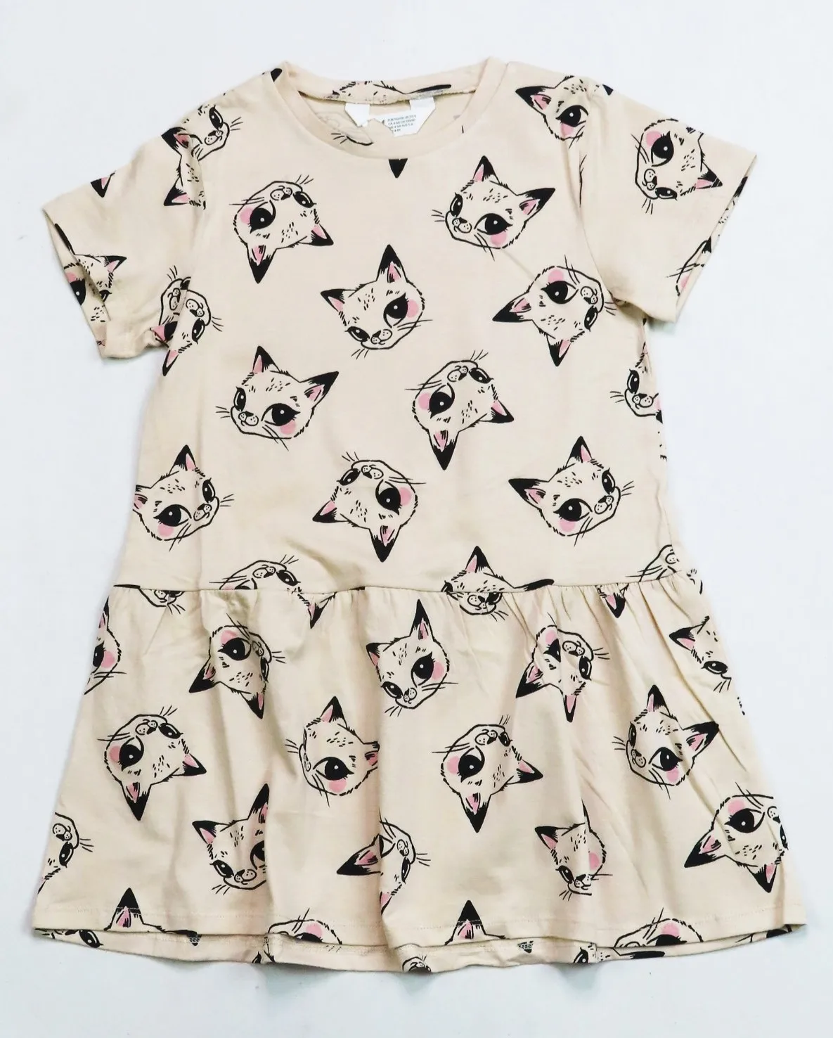 Wholesale Factory Supply Girls Summer Casual Straight-Cut Knitted Dress Short Sleeve Solid Print Made of Cotton O-Neck A-Grade