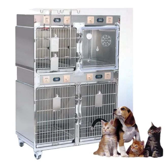 Hacemey Stainless Steel Infrared Warm Light Oxygen Cabin Cage Oxygen Vet clinic ICU Cage With Red Light for Animal Hosp