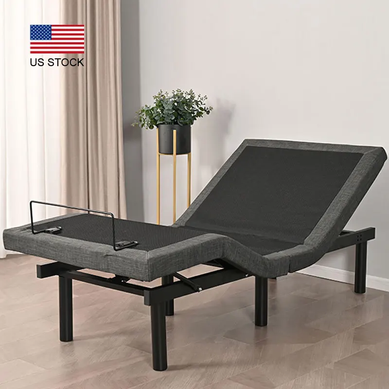 US Stock Bluetooth Phone App Control Fold Massage Function Under Bed Lighting Electric Adjustable Bed