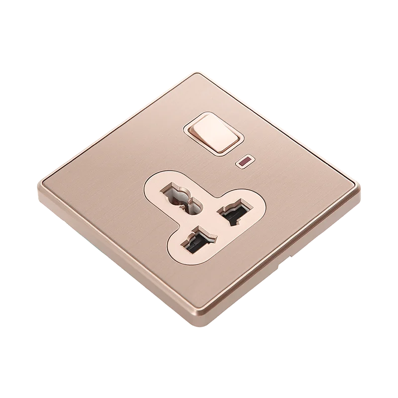 China manufacturer High Quality Gold color Stainless Steel material 15a Universal Switched Socket with LED