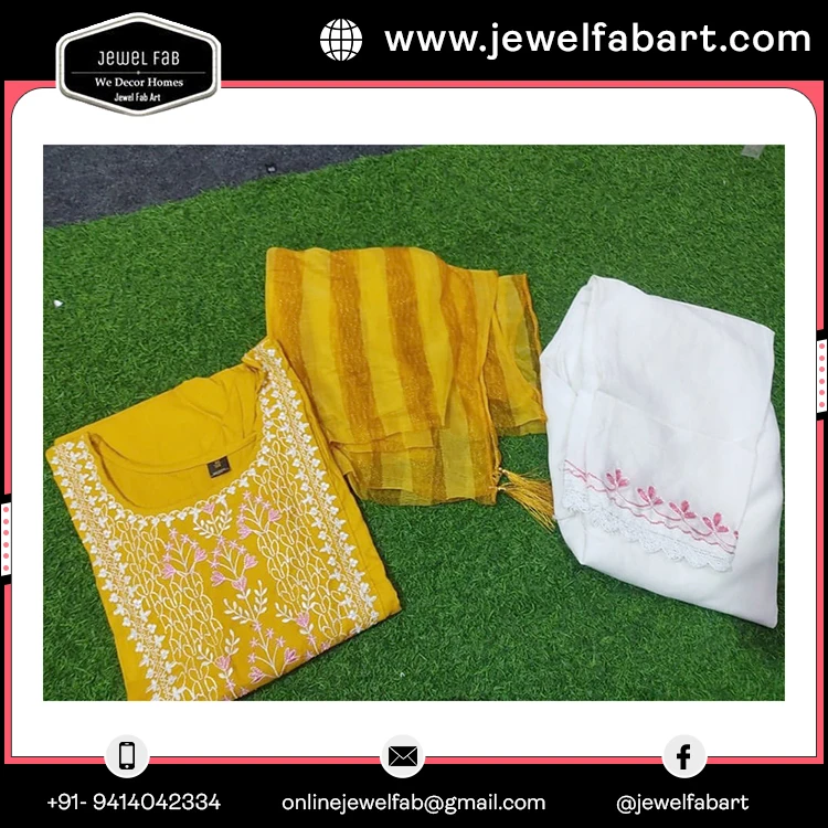 Embroidery Work Kurti Pant on All Dresses Wear Breathable Rayon Fabric Buy All Season and Dupatta Size Available from M to XXL