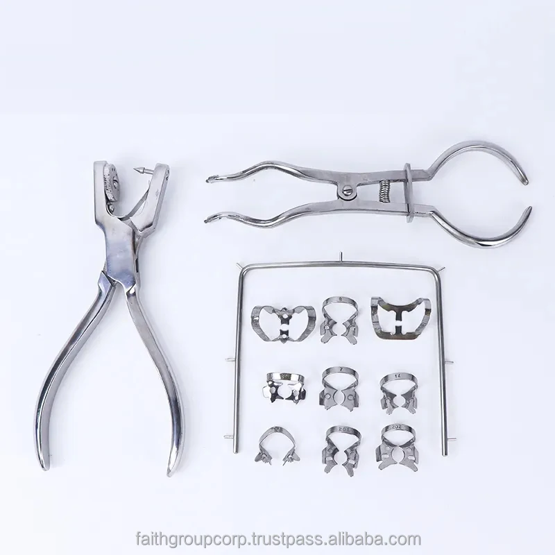 Dental Product Rubber Dam Kit12Pcs Stainless Steel Rubber Dam Kit Starter Dengan Klem