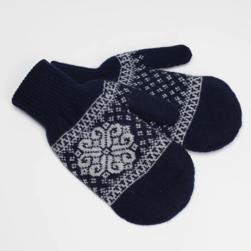 Unisex Winter Red Gloves Mittens with Christmas Snowflake Design Pure Natural Mongolian Cashmere Wool Knitted Style Wholesale