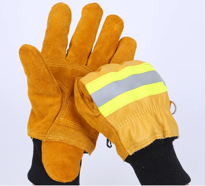 Wholesale firefighter fireman fire fighting waterproof protective safety leather work gloves