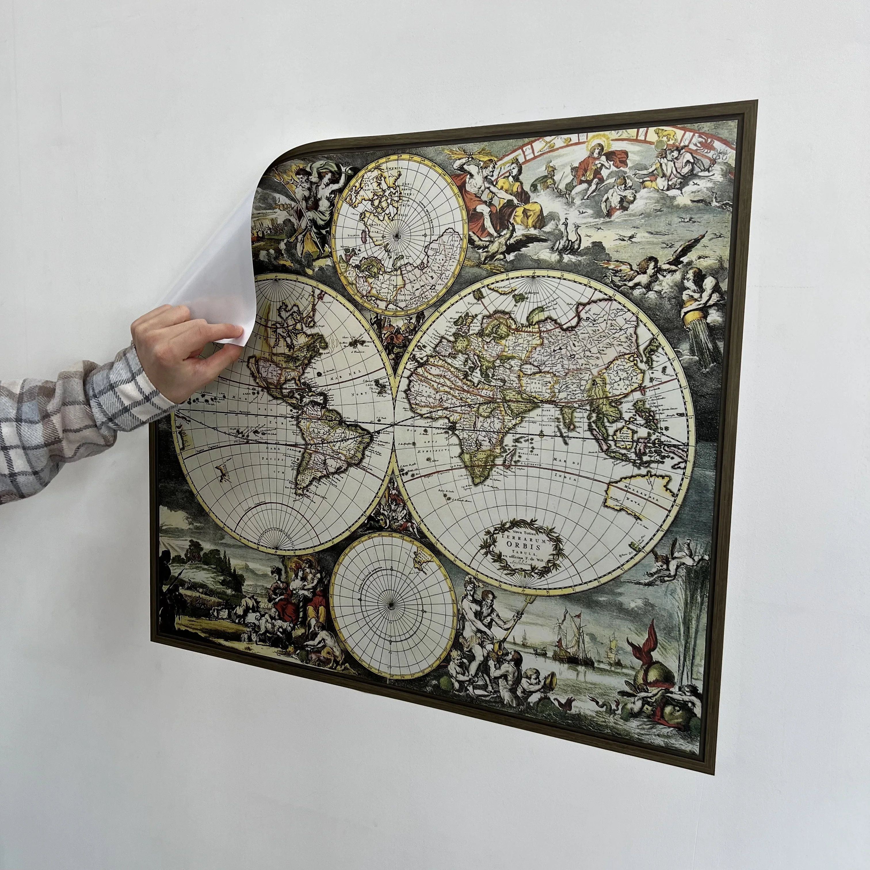 Retro Look Vintage World Map Reusable Durable Polystyrene Material Holds The Surface With Static Electricity