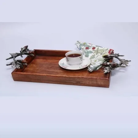 Classic Serving Tray With Metal Handle Decorative Leather Tray Tabletop  hotel Tea Coffee Square shape serving tray Brown Color