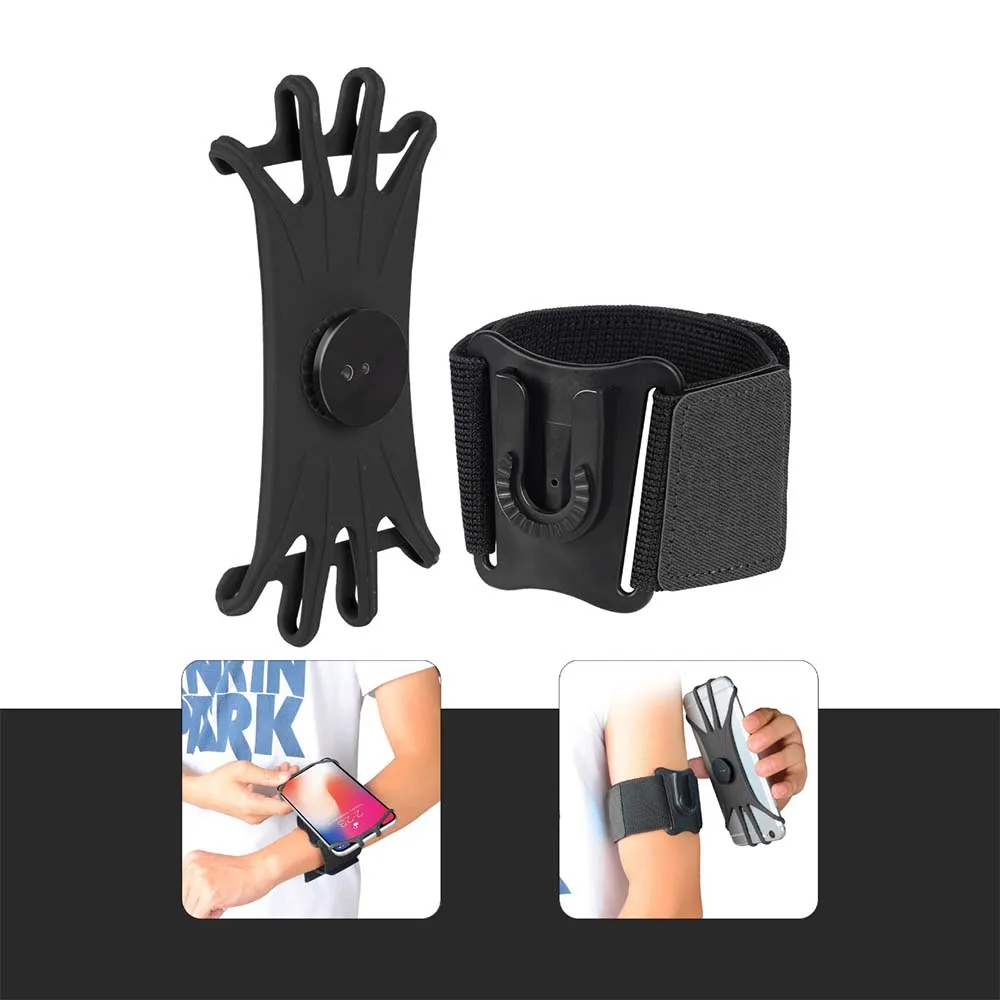 Green Detachable Sports Armband High Elastic Silicone Band 360 Degree Rotation Flexible Operation quick detach -Black