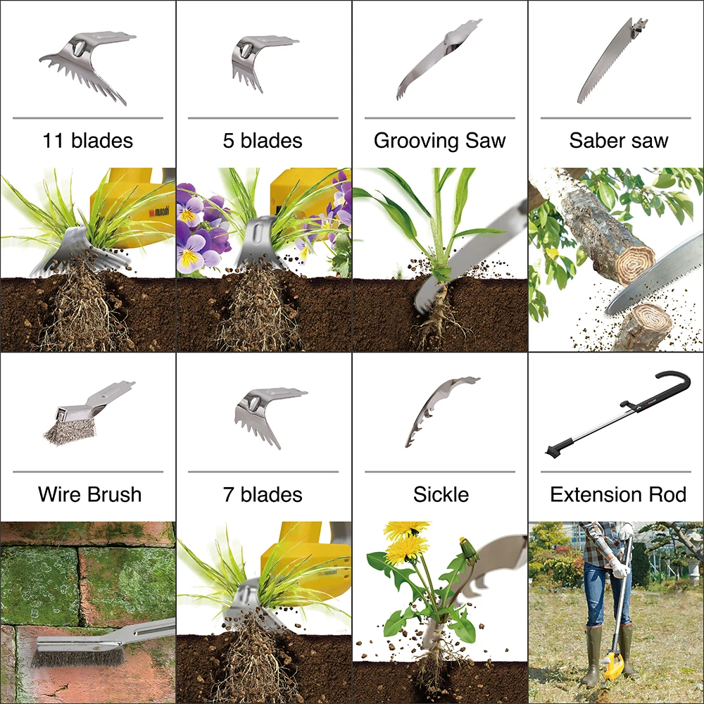Musashi Cordless Electric Garden Hand Tools with Rechargeable Battery to pull up weeds by roots