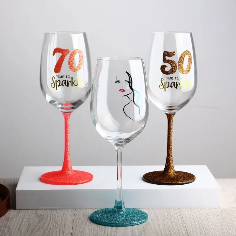wholesale unique bling personalized glitter goblet custom logo red wine glasses set for wedding crystal