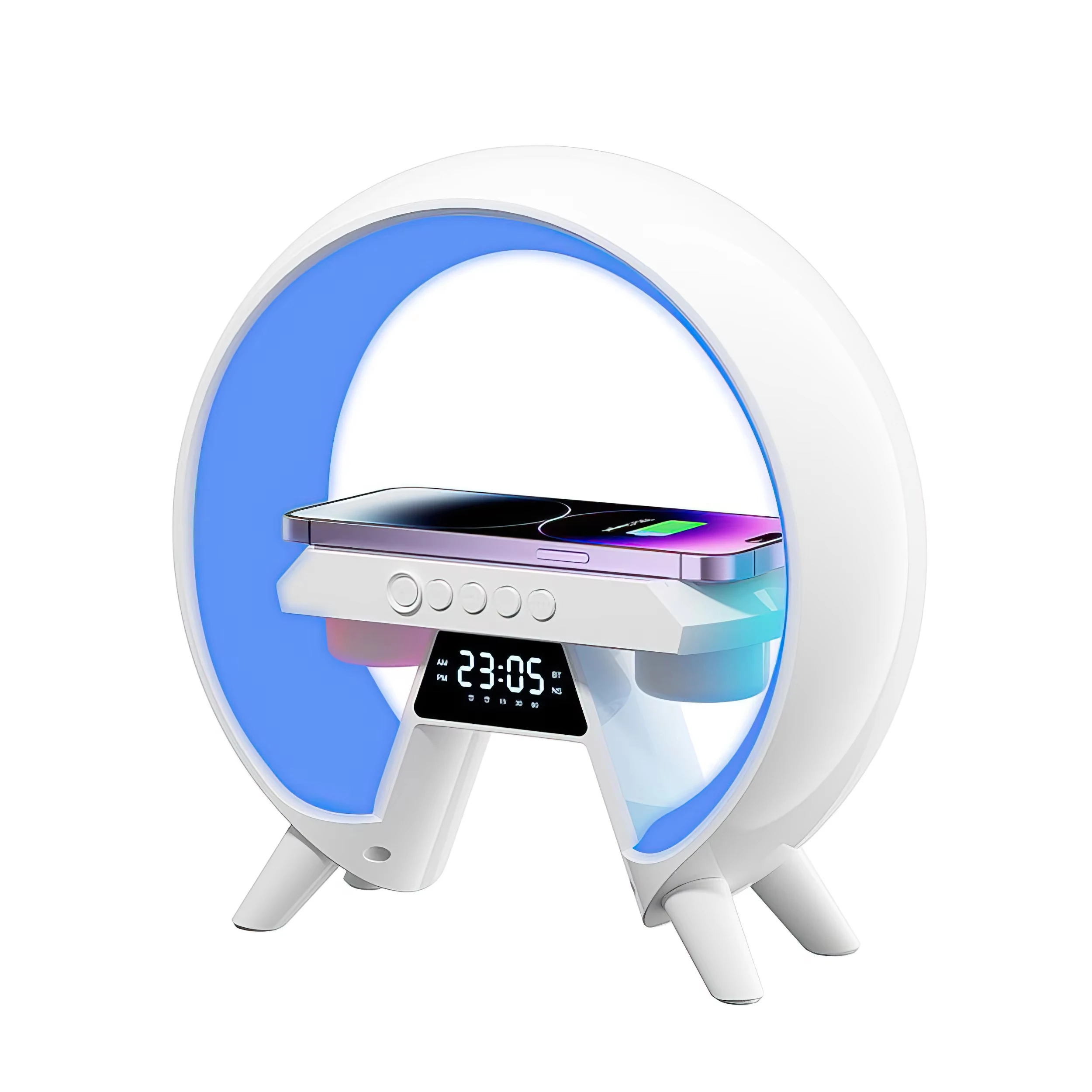 Fast Charging Dock Station Bluetooth Speaker Alarm Clock Desk Lamp RGB Colorful Light Charger for Smartphone