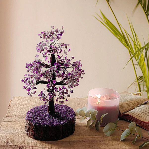 Amethyst 500 beads tree with Wooden Handmade Gemstone Amethyst Chips Base Agate Trees For Sale Buy From Amayra crystals Exports