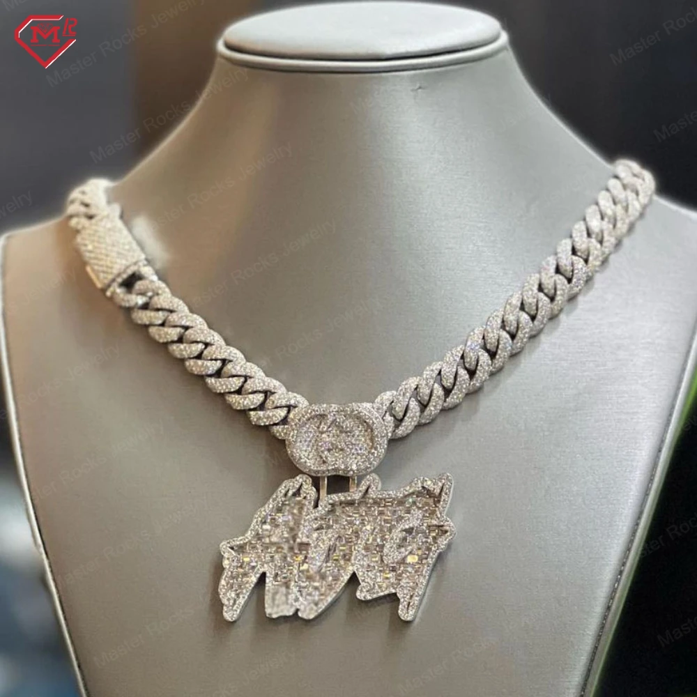 Hip Hop Luxury Custom Mossanite Letter Pendant 925 Silver Buss Down Fully Iced Out Moissanite Pendant