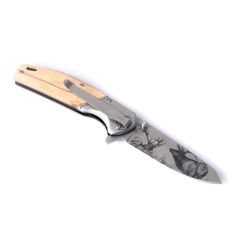 Keensun CL0655 Wooden Handle Folding Pocket Knife for Survival Combat Knife Steel Quick-change Aluminum