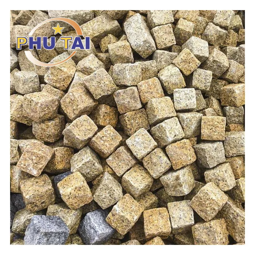 Yellow Granite Cobbles Hand-Split cheap price origins Vietnam by Phutai