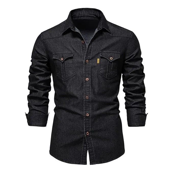 Custom Logo causal Men Shirt Jacket Embroidery patchwork solid color denim shirt Fine Quality Fashion Denim shirt for men