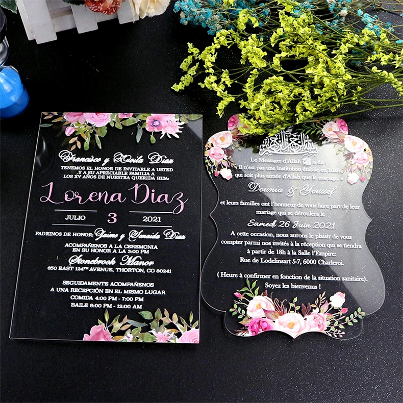 Hot Sale Custom Cards Luxurious Free Sample Wedding Invitation Golden Printed Clear Acrylic Invitations Wedding Cards